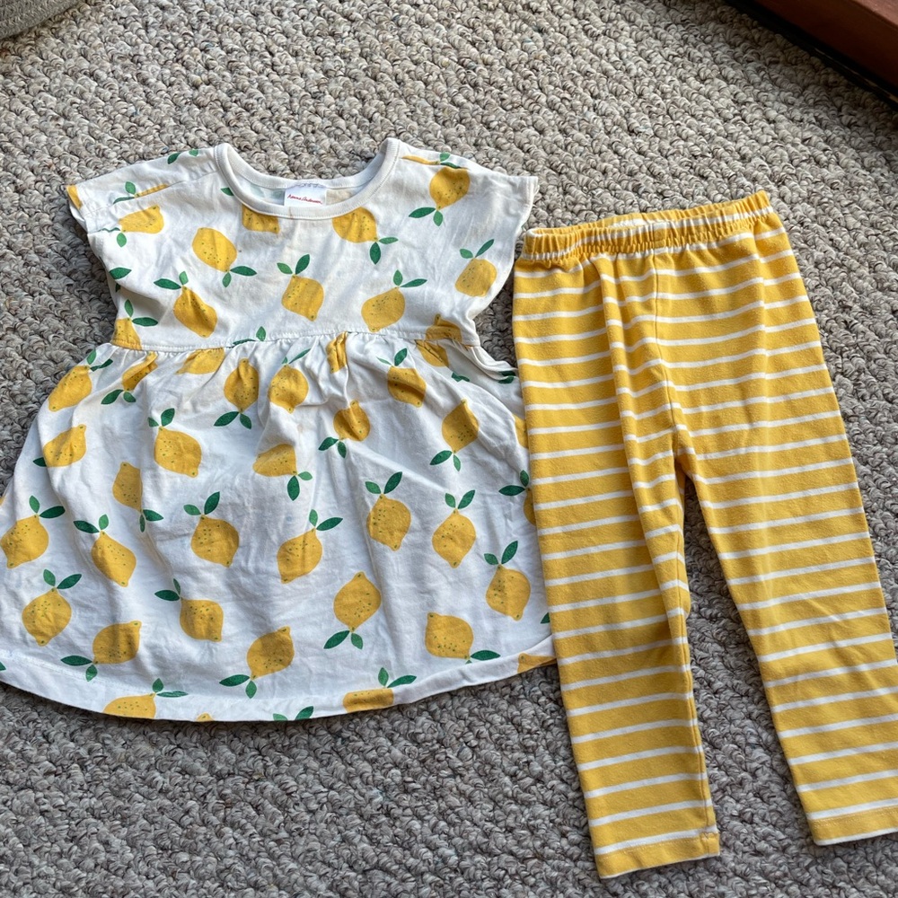 Lemon Print Kids Set - White and Yellow